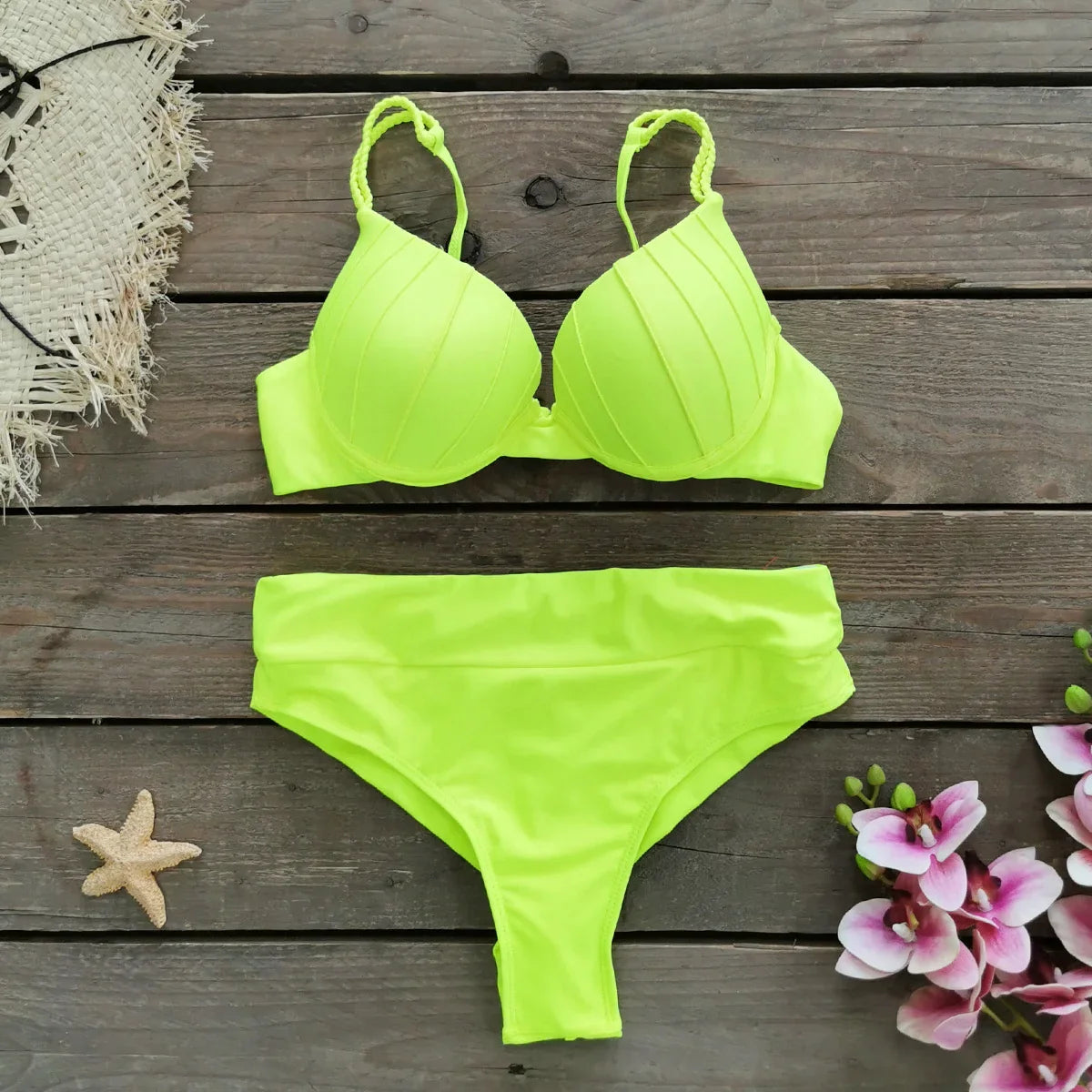 Cheap Push Up Bikinis Women Swimsuits  Solid Padded Women Swimwear Vintage Female Swimsuit High Waist Biquini Bathing Suit