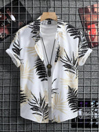 Men's Hawaiian Loose Palm Tree Floral Print Pattern Casual Short Sleeve Shirt Men's Button Up Top