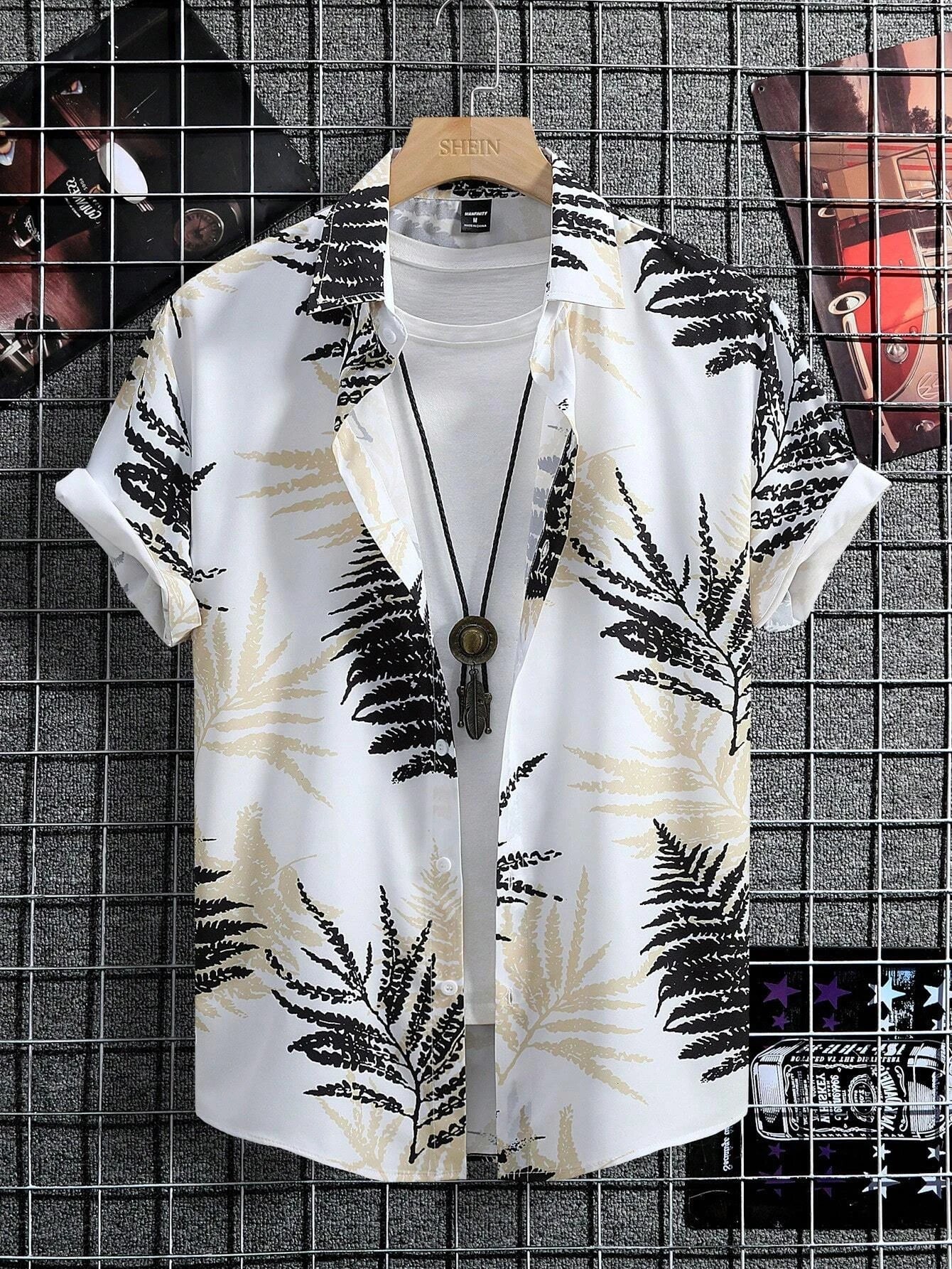 Men's Hawaiian Loose Palm Tree Floral Print Pattern Casual Short Sleeve Shirt Men's Button Up Top