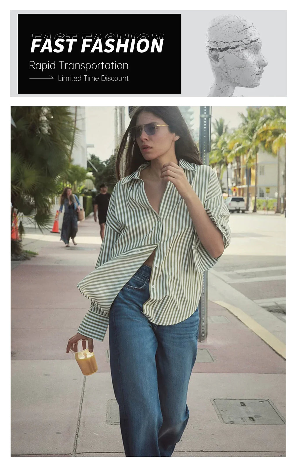 UNIZERA Women's Basic Striped Shirt with Collar Pocket Buckle Decoration Spring/Summer New Women's Shirt Top