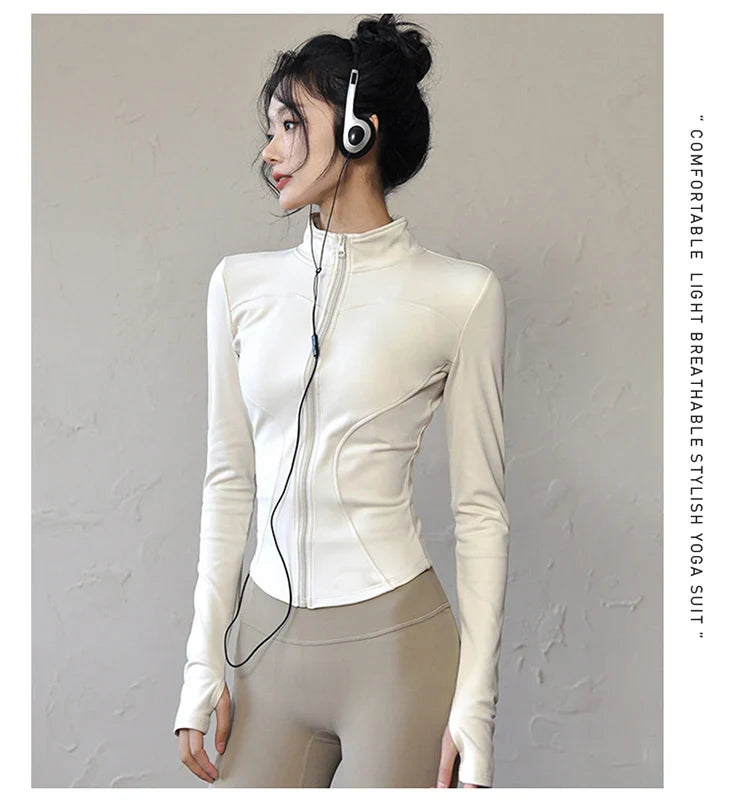 Long Sleeve Sports Jacket Women Zip Fitness Yoga Shirt Winter Warm Gym Top Activewear Running Coats Workout Clothes For Cycling