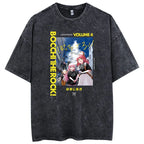 Men Oversized Printed Tshirts Bocchi Club Music Band Anime Bocchi The Rock Cotton Tops Creative Crew Neck Tees Washed TShirt