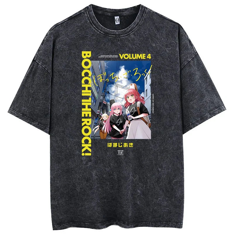 Men Oversized Printed Tshirts Bocchi Club Music Band Anime Bocchi The Rock Cotton Tops Creative Crew Neck Tees Washed TShirt