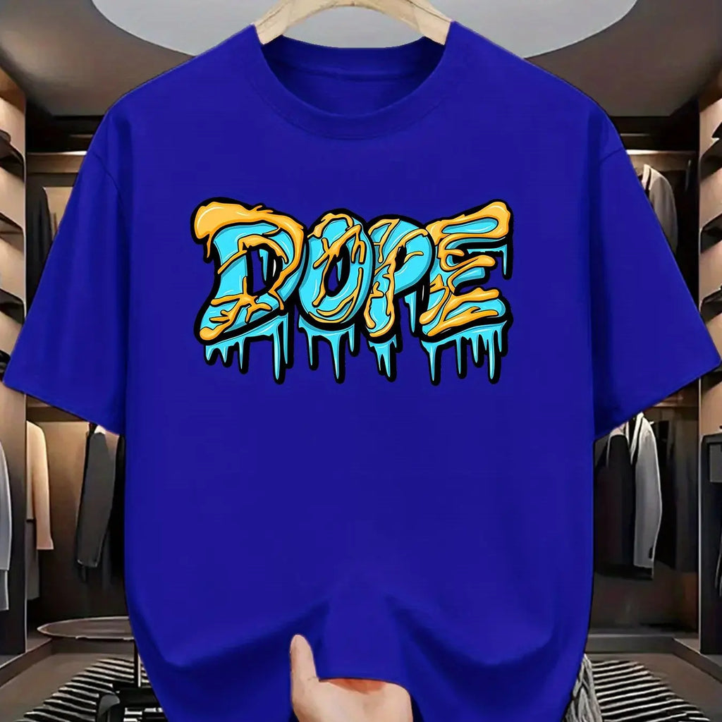 Summer men's 100% pure cotton casual loose oversized fashionable creative DOPE letter printed round neck short sleeved T-shirt