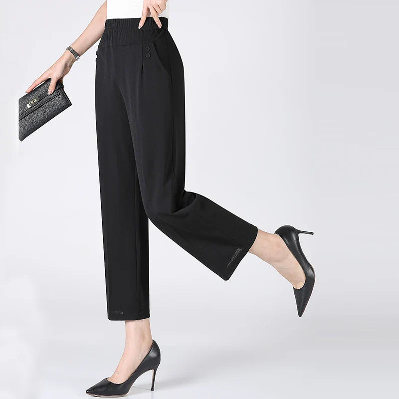 Summer Thin Breathable Elastic Pants 8XL Women's Solid Color High Waisted Loose Casual Pants Middle-aged Elastic straight leg