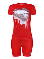 Wmstar Plus Size Two Piece Outfits for Women Tracksuit Shorts Sets  Lip Print Top Casual New In Matching Wholesale Dropshipping