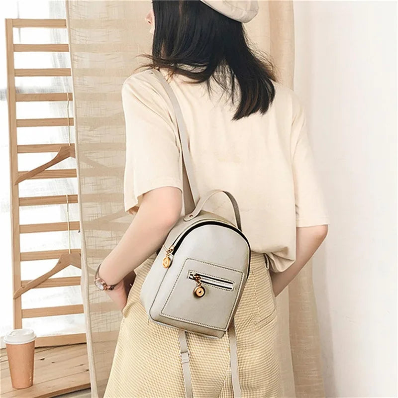 Female Backpack PU Small Teenage Girls Fashion Leisure Zipper Shoulder Bag Knapsack High-capacity Women Mini School Backpack