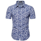 Summer New Men's Short Sleeved Shirt Thin Collar Hawaiian Style Floral Shirt Vacation Series Men's Shirt