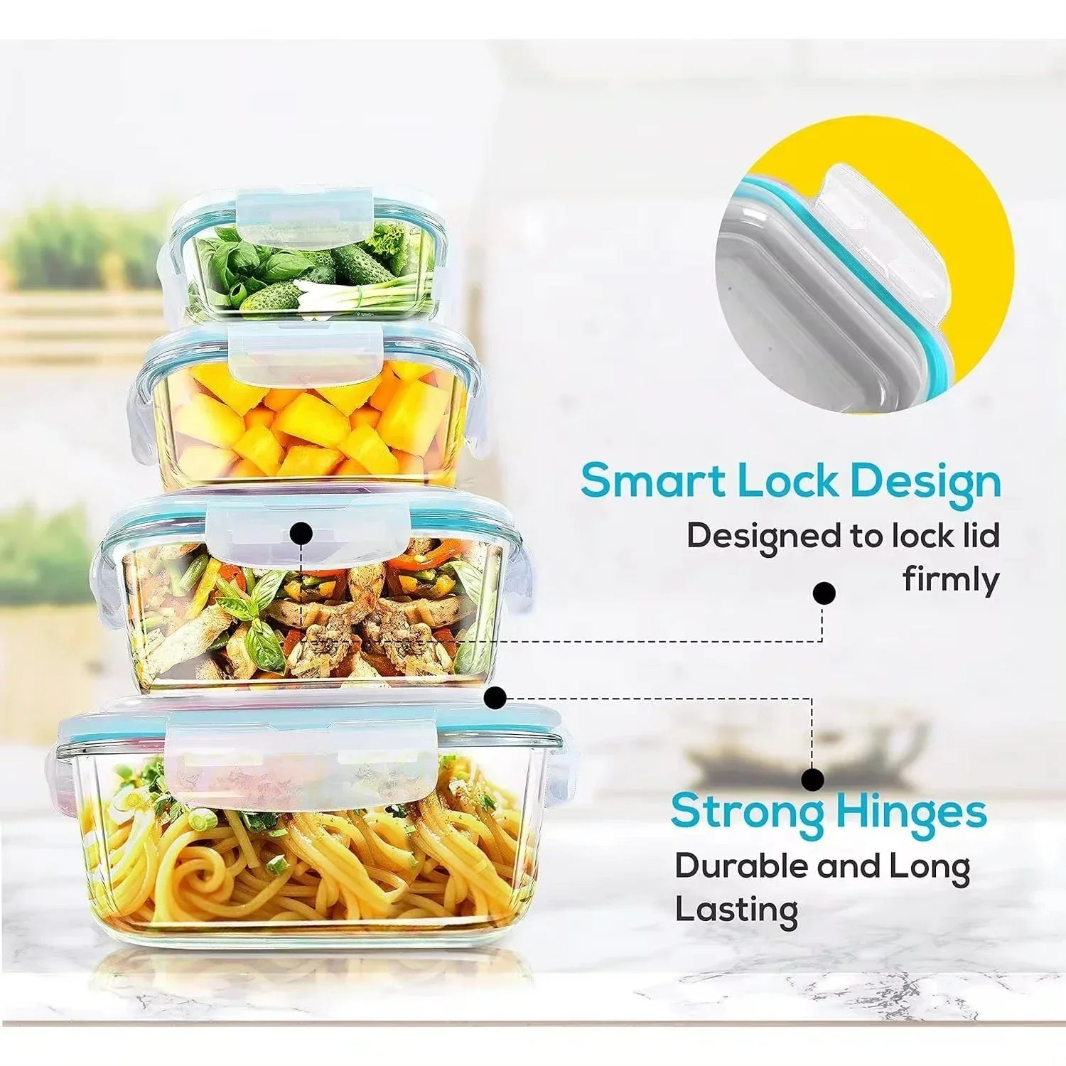 Glass Food Storage Containers Kitchen Organizer, Bento Lunch Boxes .Storage Vegetable Fruit Kitchen Accessories