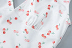 Hugcitar 2024 Cherry Print Straps Backless Draped Sexy Bodycon Mini Dress Summer Women Elegant Clothes Birthday Party Vacation