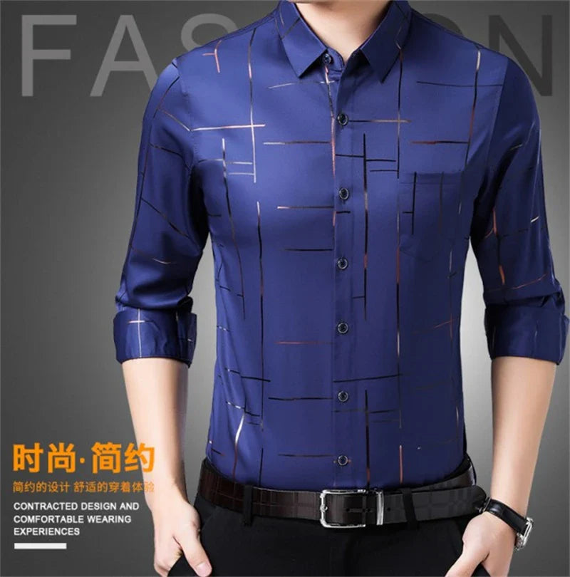 Men's Casual and Fashionable Long Sleeved Printed Shirt, Non Ironing and Wrinkle Resistant Business Top