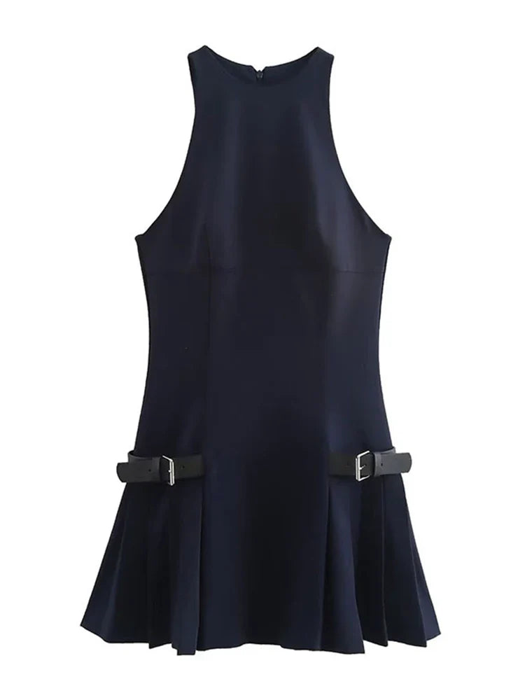 Fashion Y2K Pleated Mini Dress For Women 2025 New Elegant Sleeveless O-neck Chic Evening Short Dress Female Club Party Vestidos