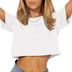 Harajuku TShirt Y2K Women's Crop Tops Casual Female White Crop Tops T-shirt Short Loose Solid Color Tee Shirt Summer Streetwear