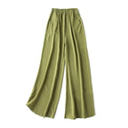 SuyaDream Women Wide Leg Pants 100%Real Silk Solid Elastic Waisted Ankle-length 2024 Office Spring Autumn Chic Trousers Black