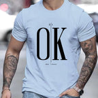 Men's 100 Cotton Summer Loose Fit   OK Printed T-shirt Tops Cool Design Street Short Sleeve Top Tee Cotton Clothing