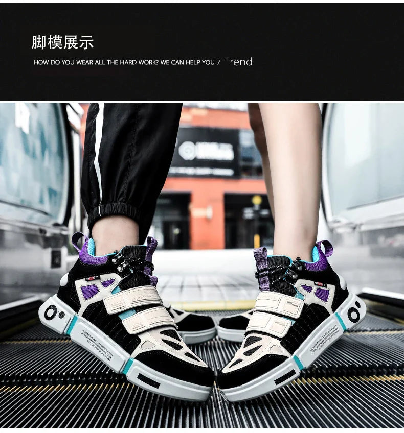 Wudao student couple sports board shoes Women's new non-slip thick soled sports shoes men ventilated Velcro casual shoes