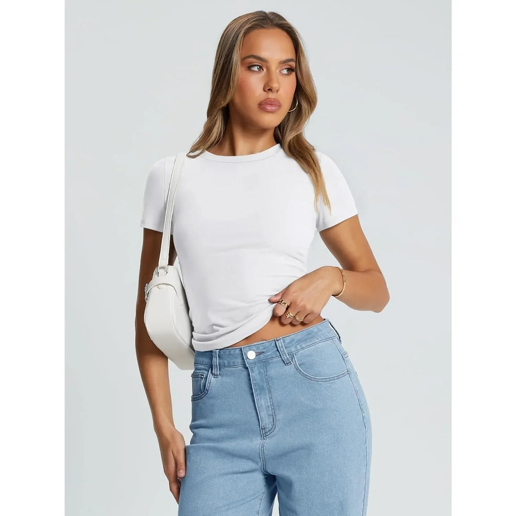 Trendy Queen Womens Basic T Shirts Summer Tops 2025 Crop Short Sleeve Y2k Tee Cute Gym Fashion Workout Clothes