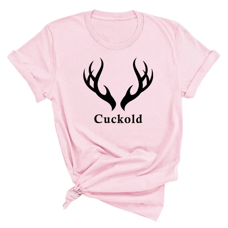 Hot Womens T-shirt Antlers Cuckold Tshirts for Women and Men White Sexy Home Cotton Top Tee Plus Size Summer T-shirt