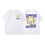 Harajuku Cat Cartoon Eating Noodles Graphic Men Women Tshirts Casual Short Sleeve Tees Japan Style Oversized T Shirt Clothing