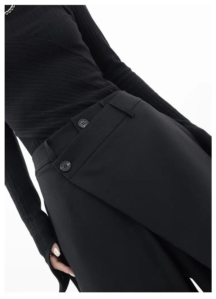 HOUZHOU Women Wide Suit Pants High Waist Gothic Japanese Style Baggy Black Trousers Irregular Straight Pants Casual Streetwear