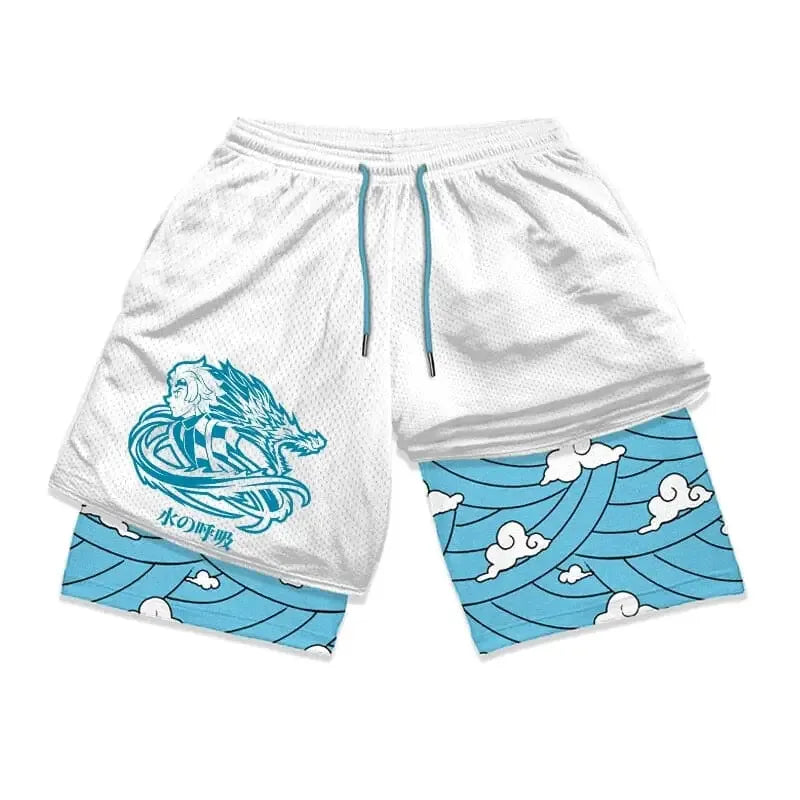 Men's 2 in 1 Anime Graphic Gym Shorts Quick Dry Drawstring Mesh Athletic Running Y2K Shorts Breathable Oversized Elastic Shorts