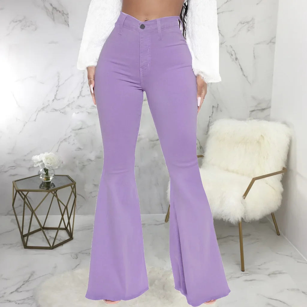 Women Jeans Flare Pants Sexy Denim Long Pant Hip Wrap Casual Solid Elegant Splice Regular Slim Fit High Waist Trousers Summer