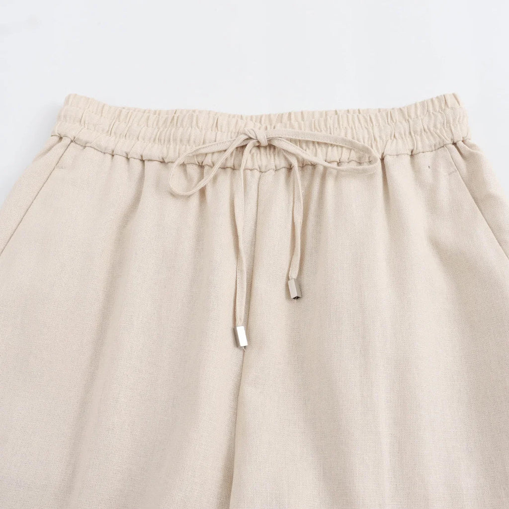 TRAF Women Fashion Spring Summer Lace-up Linen Blended Straight Pants Pocket Office Lady Chic High Waist Trousers Mujer