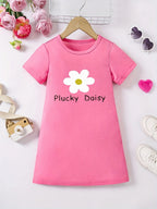 Girls' white floral print dress, comfortable polyester blend, elastic and comfortable