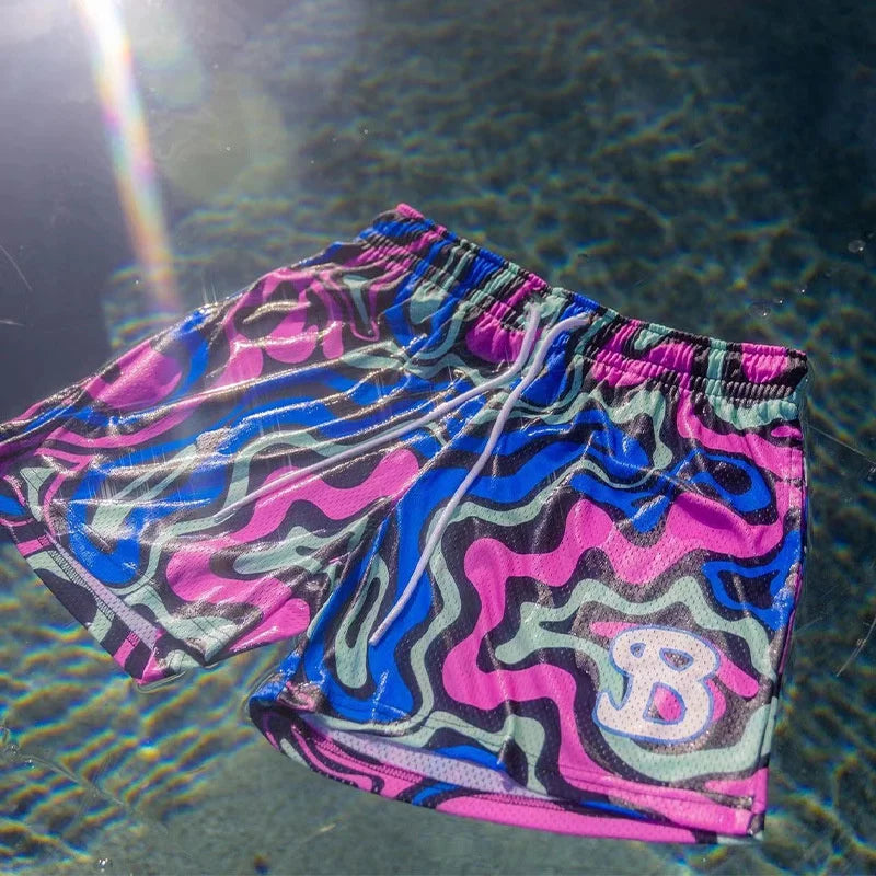 BKTSQD American Style Trendy Brand Sports Shorts Men's Casual Mesh Quick drying quarter knee basketball running beach shorts