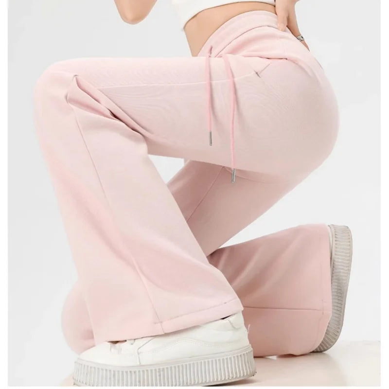 Women's Wide Leg Pants Lady's Draswtring Sweet Y2K Pink Flare Pant Boot Cut Female Long Trousers Casual Chic Matching Sweatpants