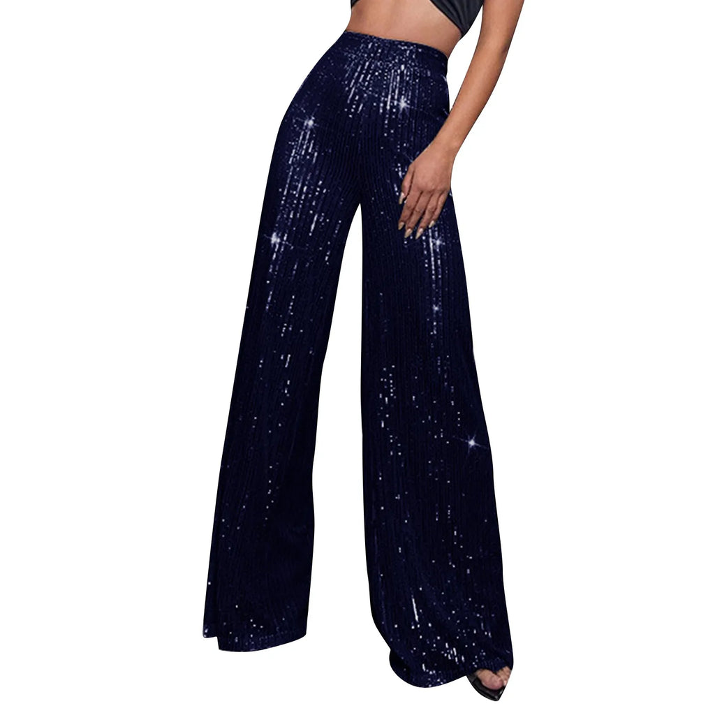 Women's Fashion Solid Color High Waist Sequin Side Zipper Draped Wide Leg Pants Pants for Women Women's Pants Women's Pants 2024
