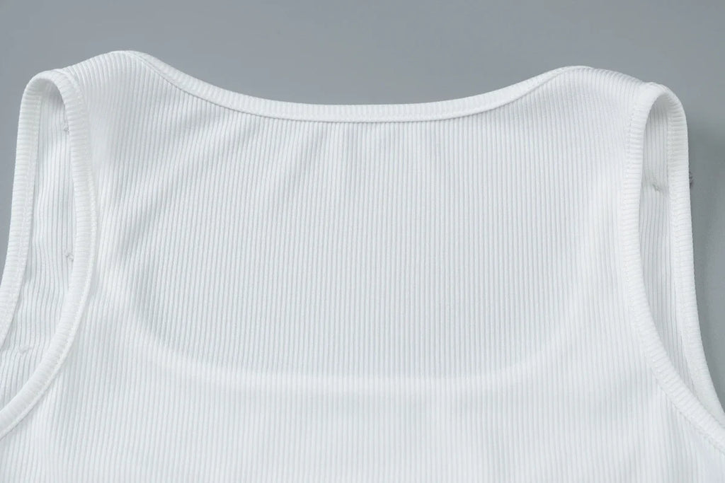 Dulzura Ribbed Sleeveless Crop Tank With Water Droplets Diamond Decorate Sexy Elegant Top Party Club Streetwear Spring Summer