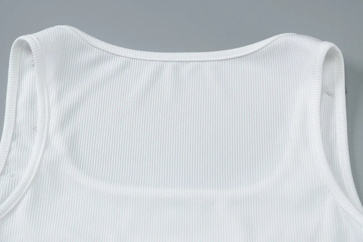 Dulzura Ribbed Sleeveless Crop Tank With Water Droplets Diamond Decorate Sexy Elegant Top Party Club Streetwear Spring Summer