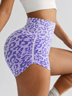 Women Leopard Gym Shorts Athletic Butt Lifting Workout Biker High Waist Yoga Pants Leggins Sports Fitness Short Tights