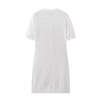Elegant Women's Knitted Short Sleeve Dress Single Breasted High Waist Button Mini Curvy Dresse Knitwears White Black Summer 2025