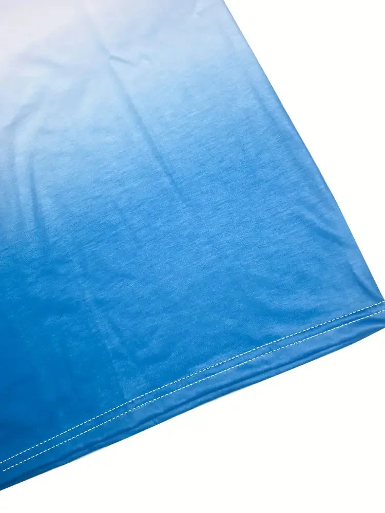 Faith Letter Print Dress, Casual Gradient Crew Neck Short Sleeve Dress, Women's Clothing