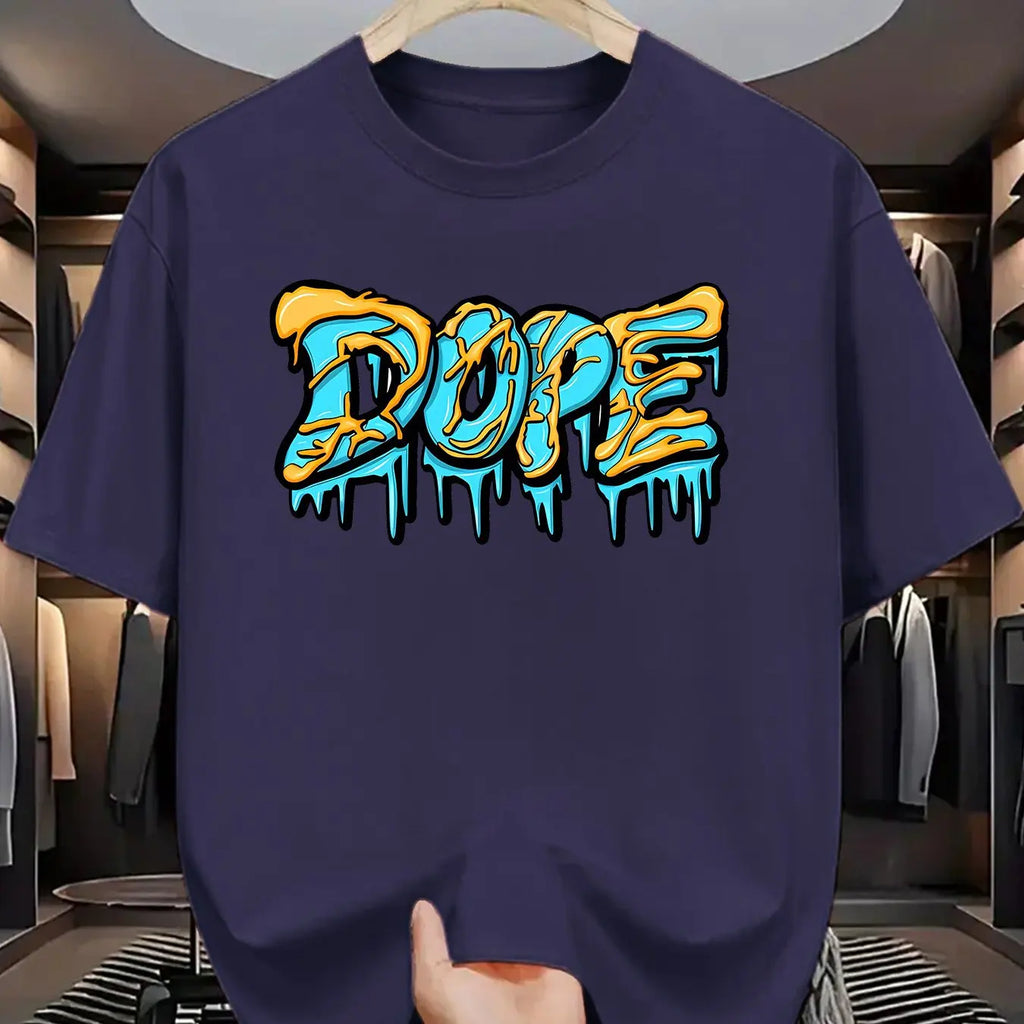 Summer men's 100% pure cotton casual loose oversized fashionable creative DOPE letter printed round neck short sleeved T-shirt