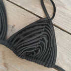 Comfortable Brazilian G-String Swimwear Bandage Stripes Trim Halter Female Bikini Set 2024 New Fashion Chest Pad Beachwear