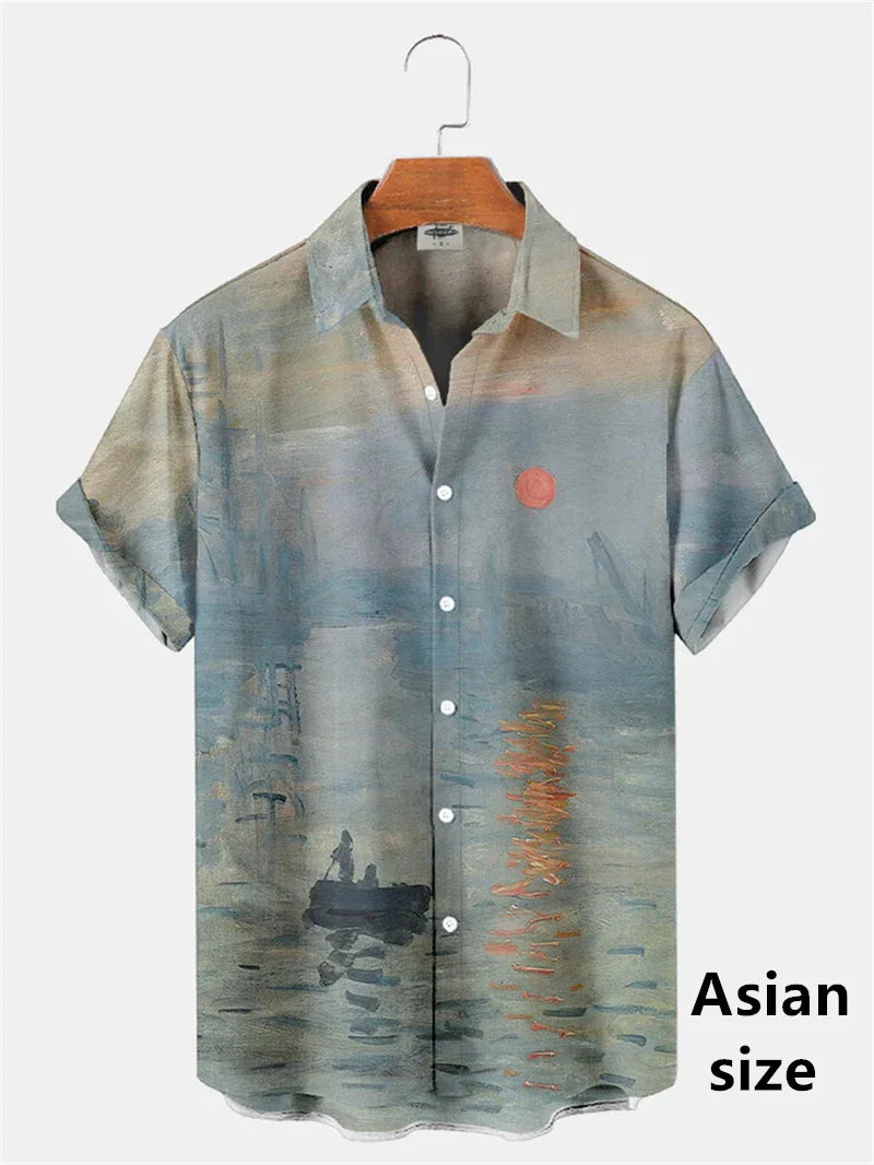 Men Shirts 3d Geometric Art Colorful Abstract Oil Painting Printed Men's Short Sleeve Shirts Fashion Unisex Hawaiian Button Top