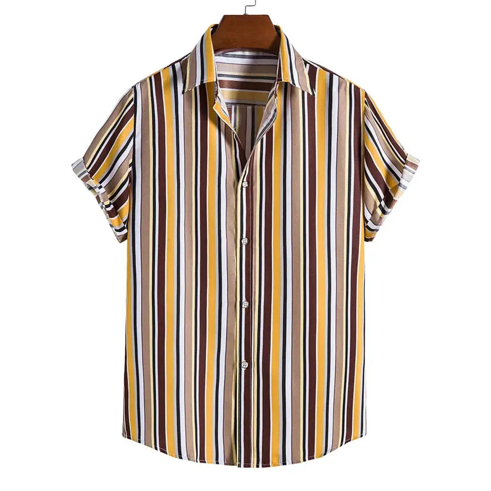 Summer New Short Sleeve Printed Shirt Men's Shirt Collar Casual Fashion Striped Shirt Thin Short Sleeve Shirt Men's