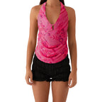 Elegant  Sequins Patchwork Women Halter Tops Summer Beaded Floral Pattern Backless Shirts Vest for Streetwear Aesthetic  Clothes