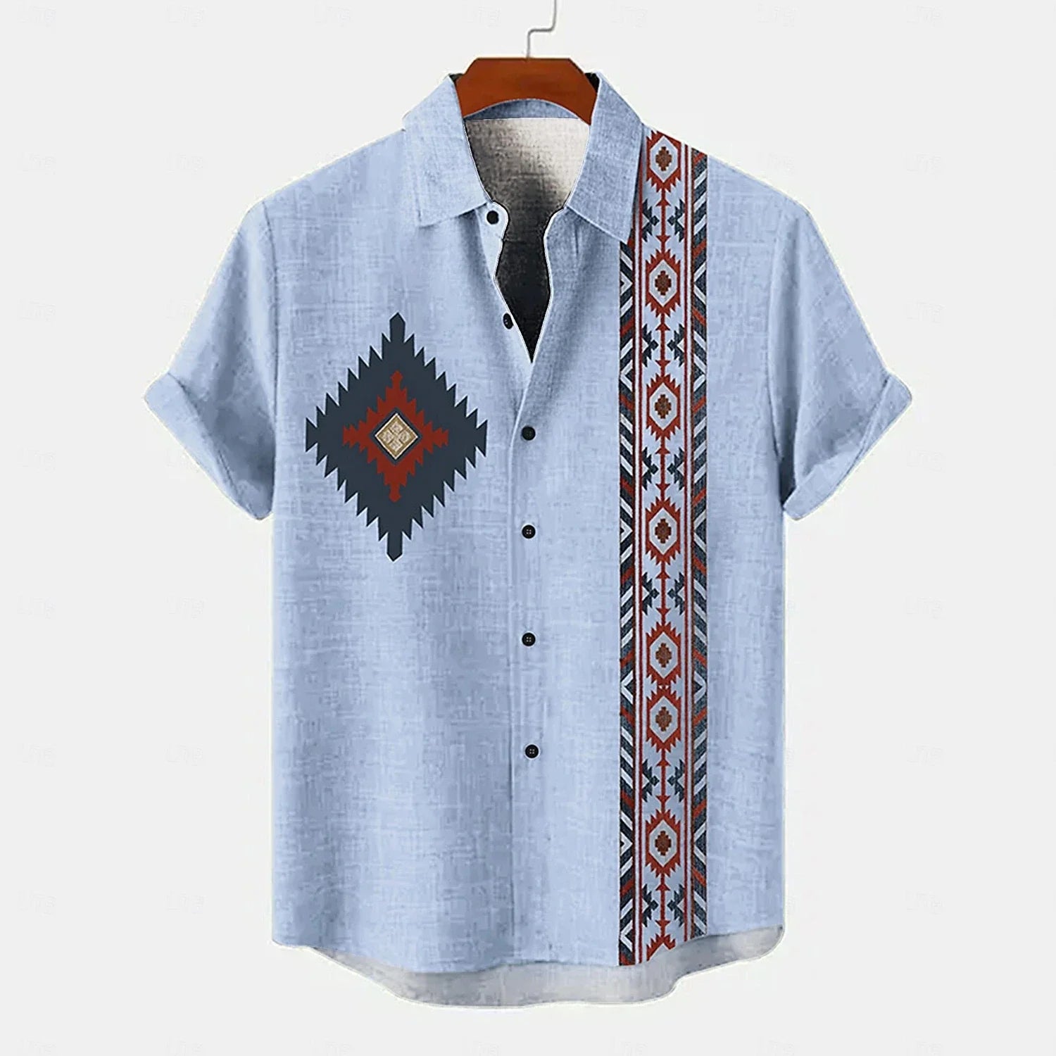 Vintage Men's Shirt Ethnic Pattern Print Short Sleeve Lapel Shirts Summer Fashion Casual Streetwear Male Oversized Clothing