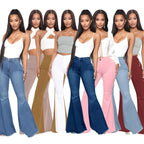Women Jeans Flare Pants Sexy Denim Long Pant Hip Wrap Casual Solid Elegant Splice Regular Slim Fit High Waist Trousers Summer