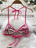 Foamlina American Pure Desire Hottie Strap Leopard Print Bikini Uniform Three-piece Suit Women's Summer Tube Top + Shorts