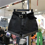 Black Gray Women Summer High-waist Slimming Outdoor Wear A- label Hot Pants Loose Cotton Shorts Urban Casual Style