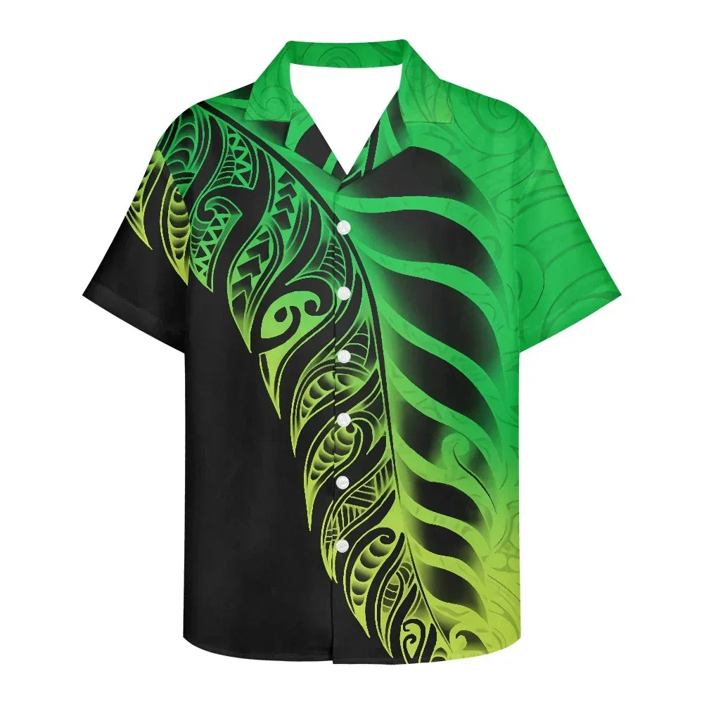 Men's Business Polynesian Shirt Casual Short Sleeve 2022 New Lapel Tribal Tattoo Button Slim Fit Fashion Top