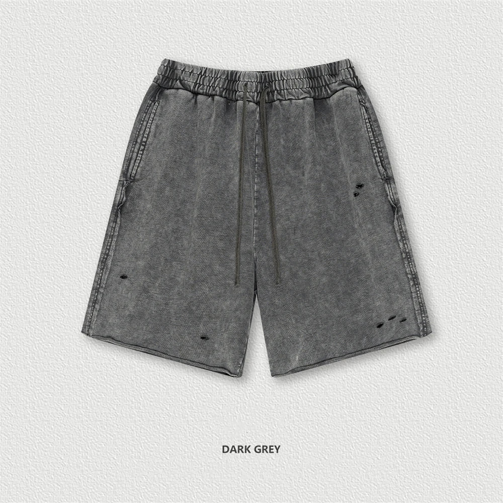 ZODF Retro 2025 Summer High Street Cotton Shorts Unisex Vintage Washed 310gsm Holes Distressed Shorts Brand Streetwears HY0985