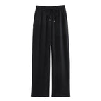 TRAF Women Fashion Spring Summer Lace-up Linen Blended Straight Pants Pocket Office Lady Chic High Waist Trousers Mujer