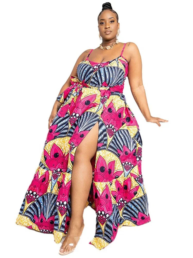 Wmstar Plus Size Dresses for Women Floral Printed Slip  Loose Stretch Big Swing Maxi Dress Summer Clothes Wholesale Dropshipping