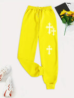 Crucifixion Printing Women'S Autumn Casual Basic Pants Versatile Pocket Drawstring Fashion Trousers Trendy Street Pant Female